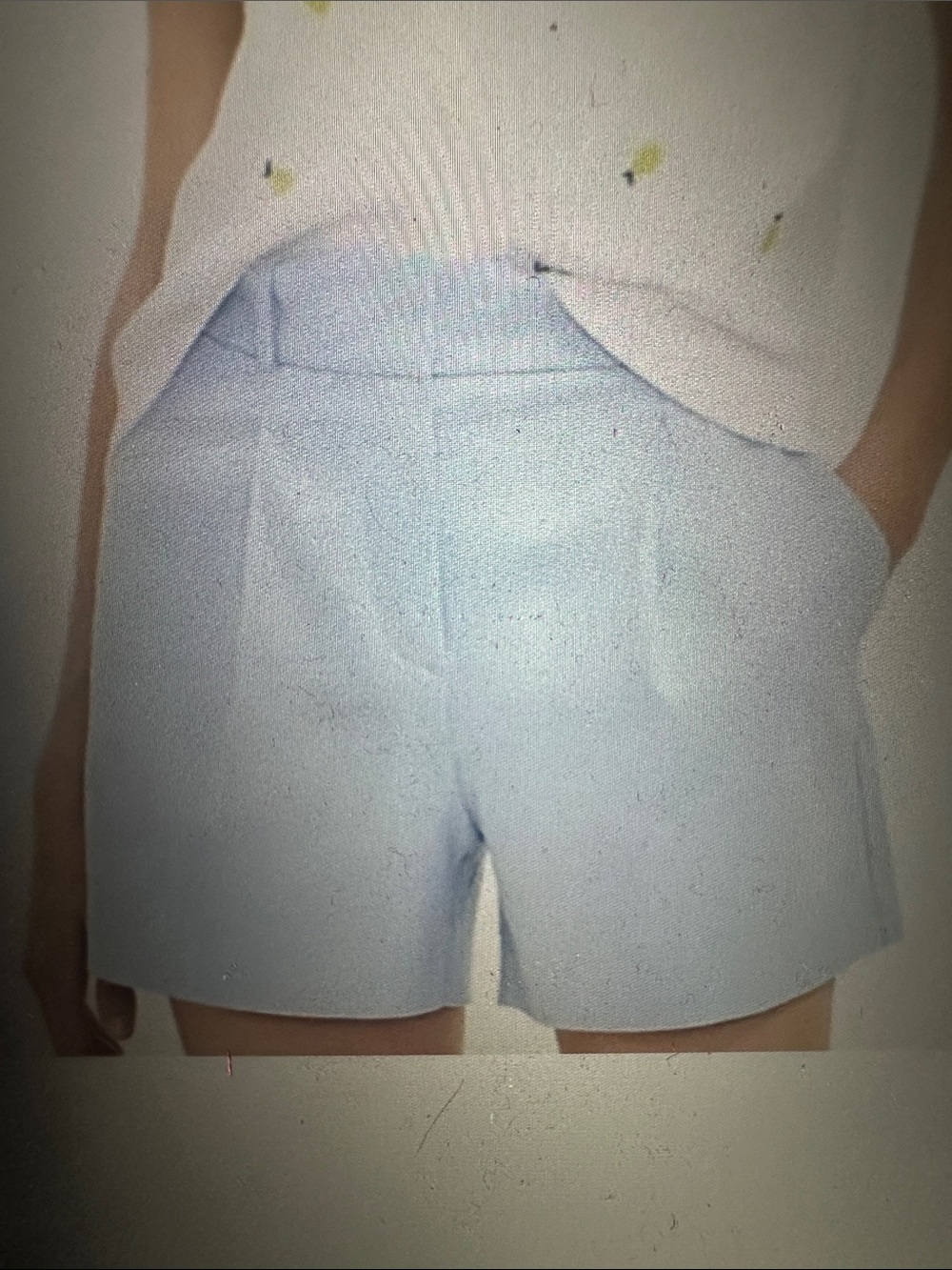 Loft Linen Blend Pleated Short, 3” inseam in light blue, size 14